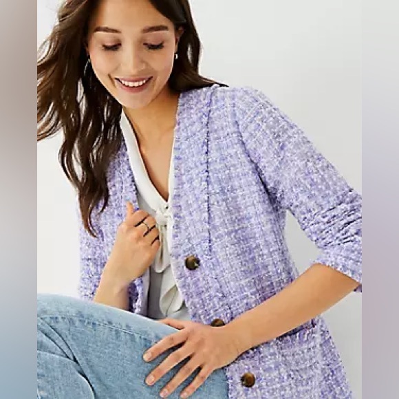 Ann Taylor Purple Fringe Blazer Size 12 - Picture 3 of 6